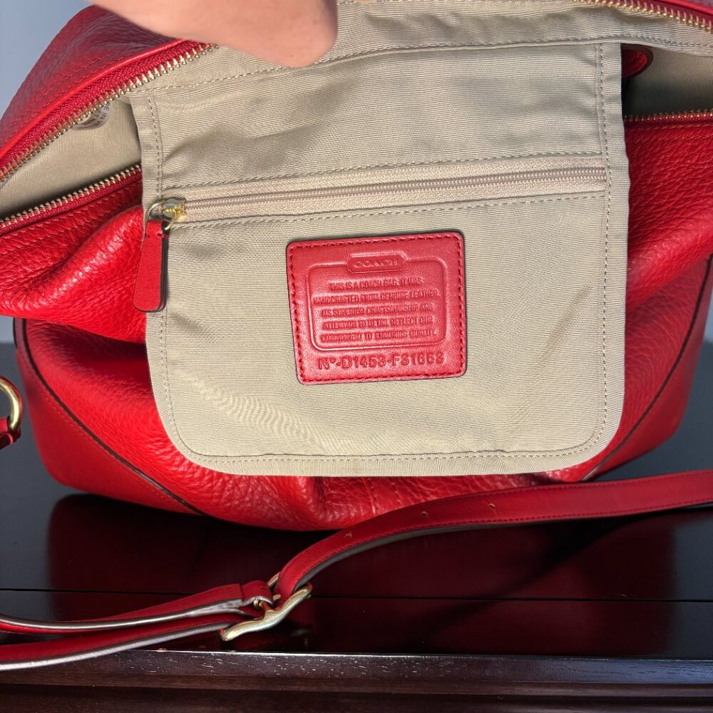 Coach Hadley Luxe Grain Bright Red Leather Zip Satchel - Picture 11 of 11